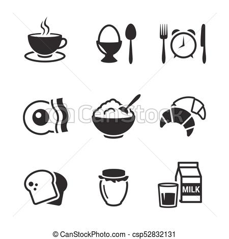 450x470 Breakfast Icons Set. Black On A White Background.