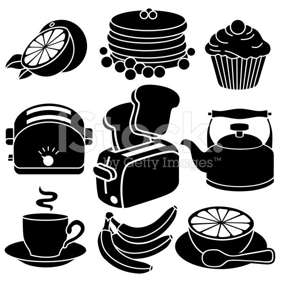 556x556 Vector Icons With A Breakfast Theme. Black And White Vector