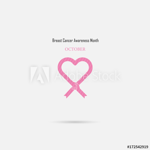 500x500 Pink Heart Ribbon Sign.breast Cancer October Awareness Month