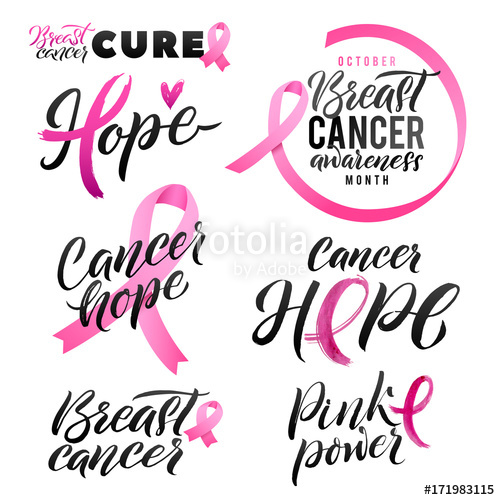 500x500 Breast Cancer Awareness Vector Set. Calligraphy Poster Design