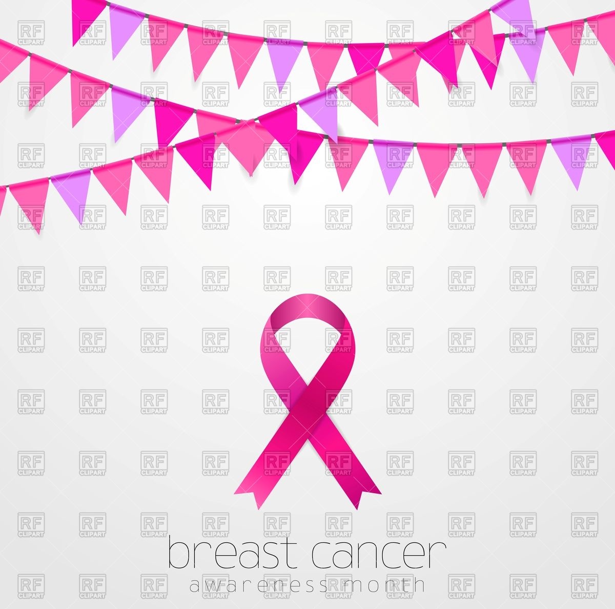 1200x1188 Breast Cancer Awareness Month. Pink Flags And Ribbon. Vector Image
