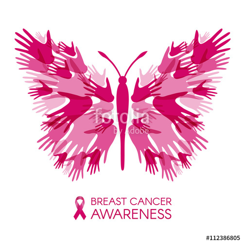 500x500 Breast Cancer Awareness With Hands Butterfly Sign And Pink Ribbon