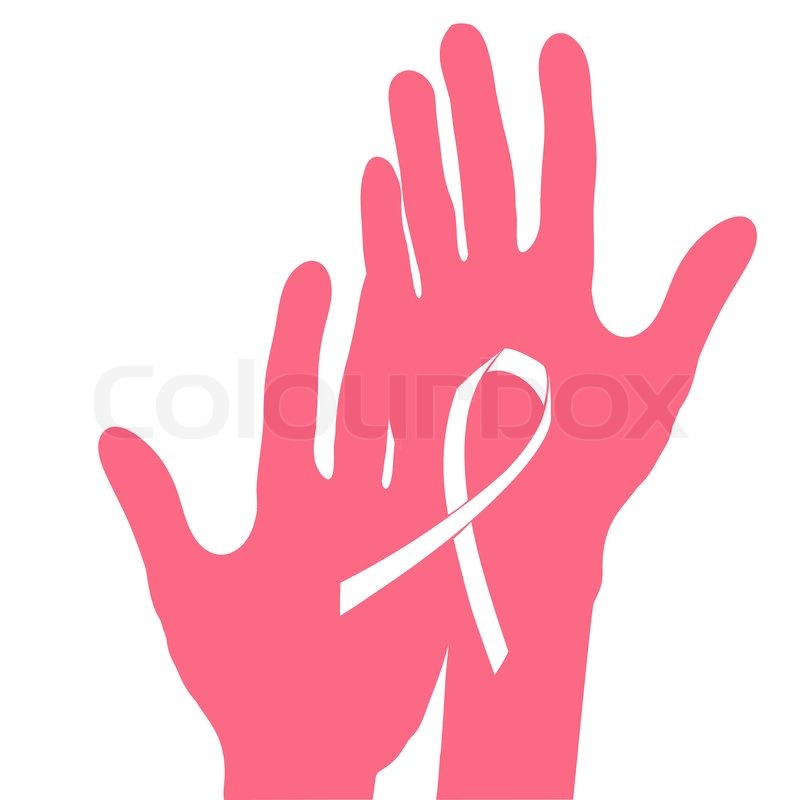 800x800 Hands Holding Breast Cancer Ribbon, Vector Illustration Stock