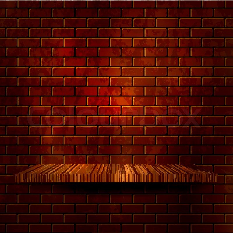 800x800 Wooden Shelf With Brick Wall Vector Illustration Stock Vector