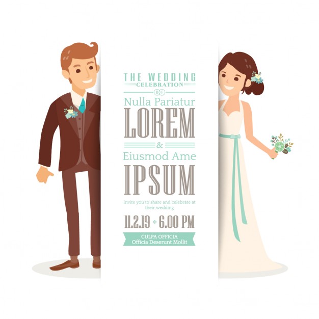 626x626 Wedding Invitation With A Cute Bride And Groom Vector Free Download