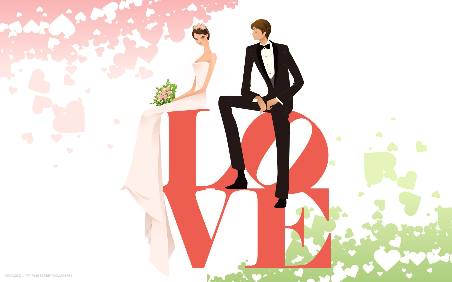 1920x1200 Wedding Day Love Cute Couple Bride Groom Vector Hd Widescreen