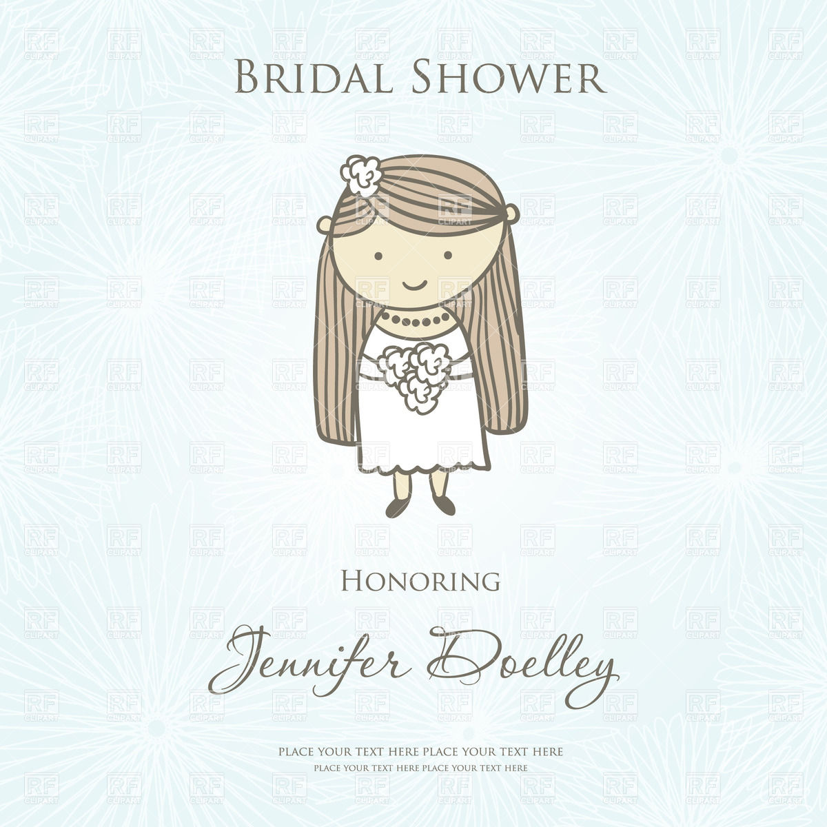 1200x1200 Wedding Invitation With Cute Cartoon Bride Vector Image Vector