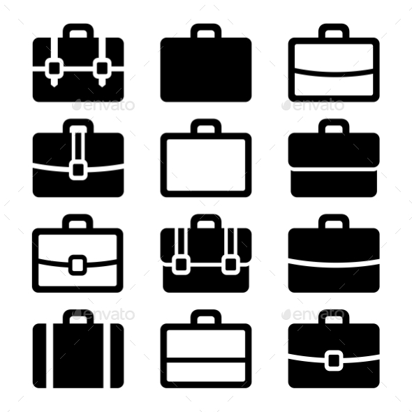 590x590 Briefcase Icons Set On White Background. Vector By In Finity
