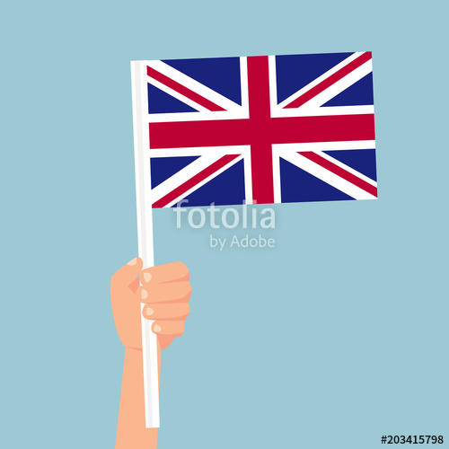 500x500 Human Hand Holding British Flag. Vector Stock. Stock Image And