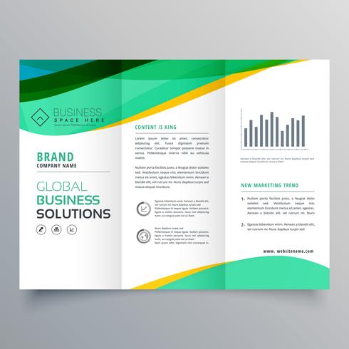 490x490 Wavy Green Trifold Business Brochure Vector Design