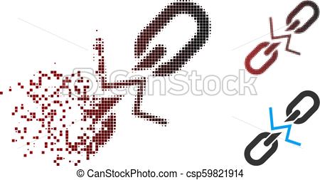 450x253 Disintegrating Pixel Halftone Broken Chain Link Icon. Vector
