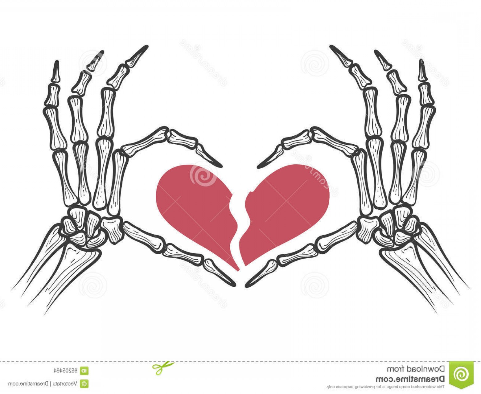 1560x1278 Stock Illustration Broken Heart Skeleton Hands Isolated White