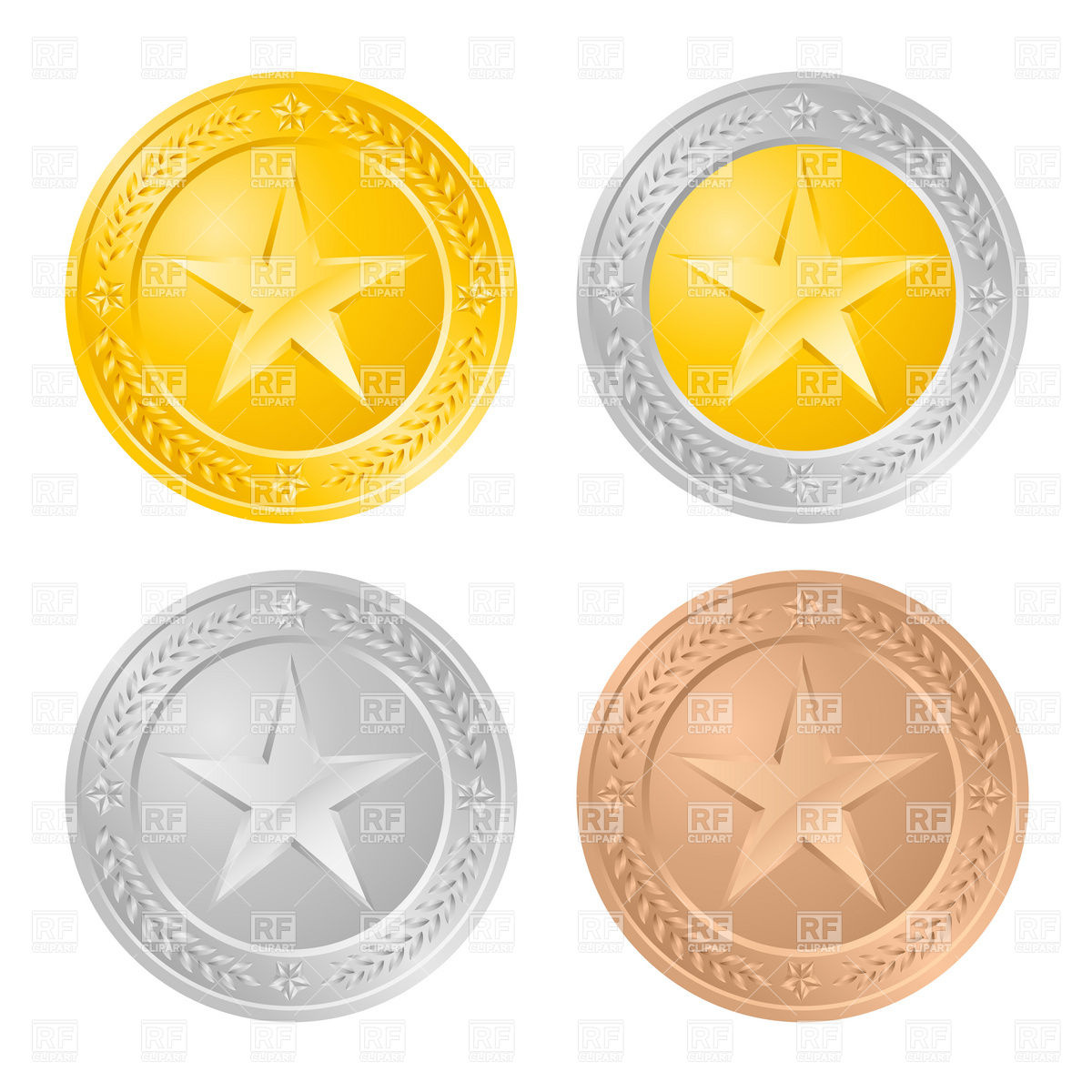 1200x1200 Golden, Silver And Bronze Coins With Star Vector Image Vector