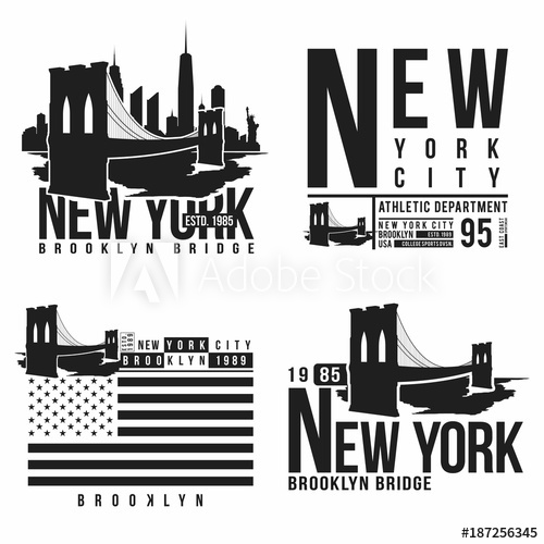 500x500 Set Of New York, Brooklyn Bridge Typography For T Shirt Print