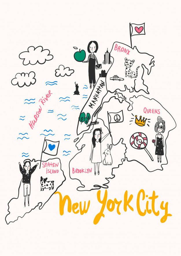 626x885 Hand Drawn New York City Map Vector For T Shirt Printing Vector
