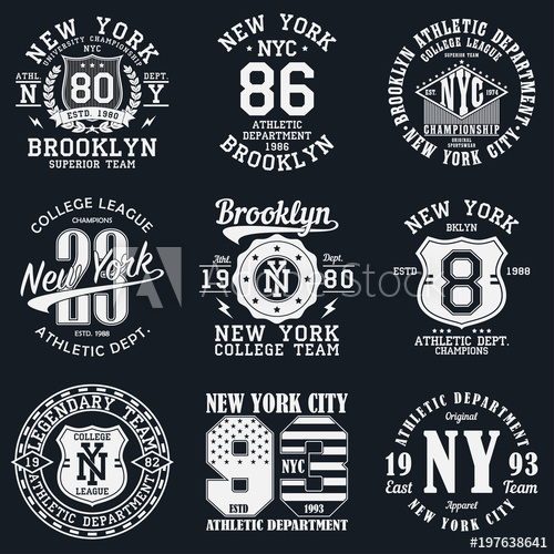 500x500 New York, Brooklyn Typography. Set Of Athletic Print For T Shirt