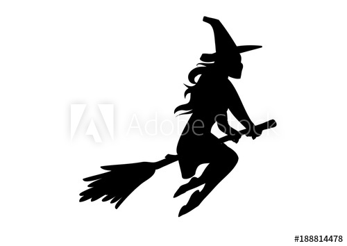 500x354 Silhouette Of A Witch Flying, Riding A Broom. Vector Illustration