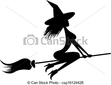 450x346 Vector Silhouette Of Witch Flying On Broom.