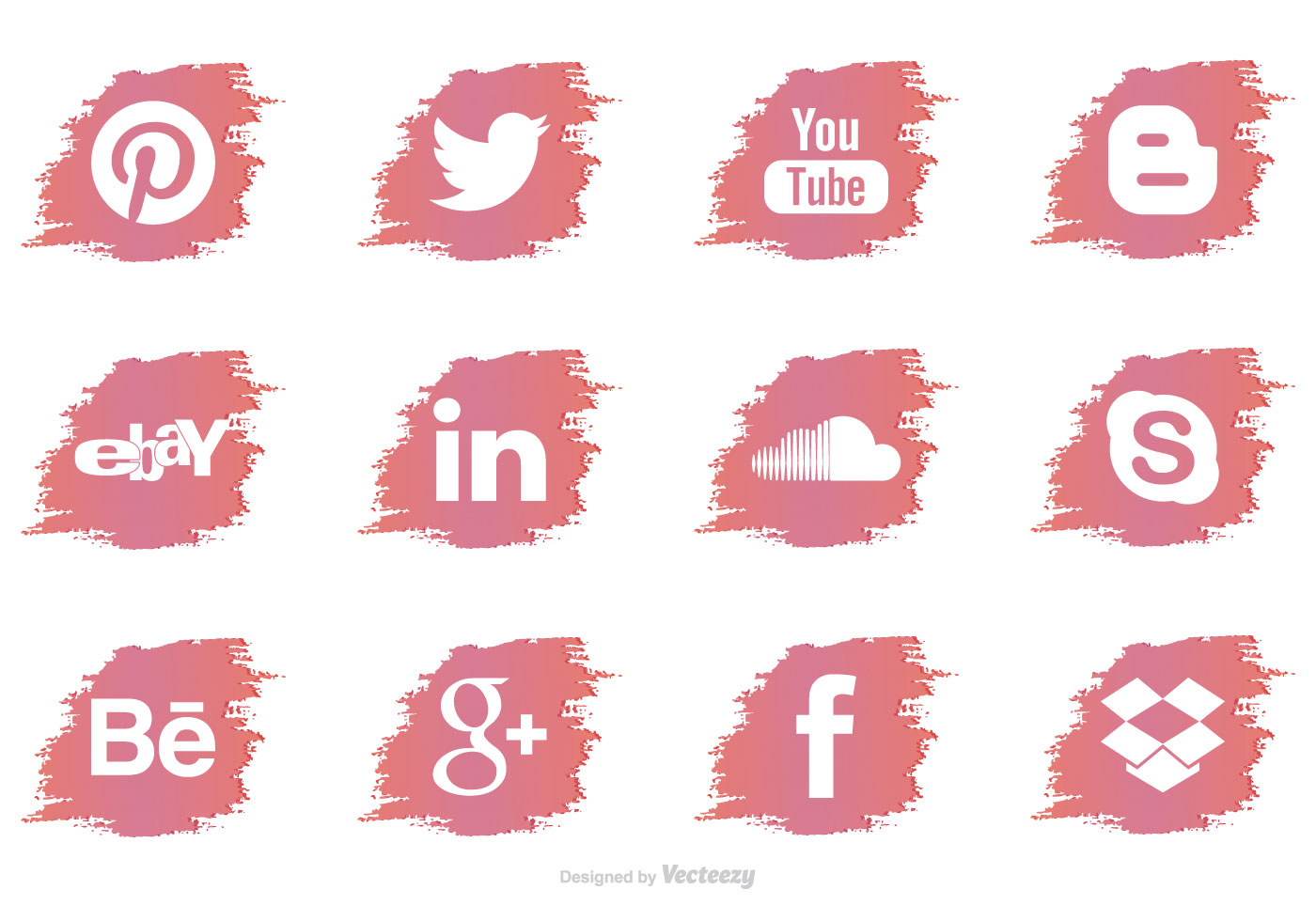 1400x980 Brush Stroke Social Media Vector Icons