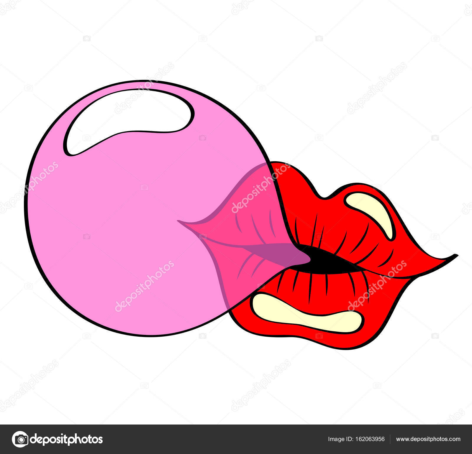 1600x1540 Lips Blowing Pink Bubble Gum Stock Vector Alka5051 162063956