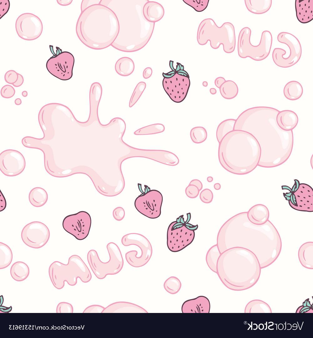 1000x1080 Best Free Seamless Pattern With Strawberry Bubble Gum Vector Library