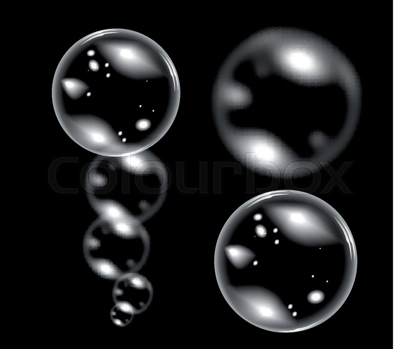 800x683 Transparent Soap Bubble. Vector Realistic Illustration On Black