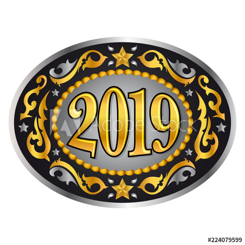 500x500 2019 Cowboy Western Style New Year Oval Belt Buckle, Vector