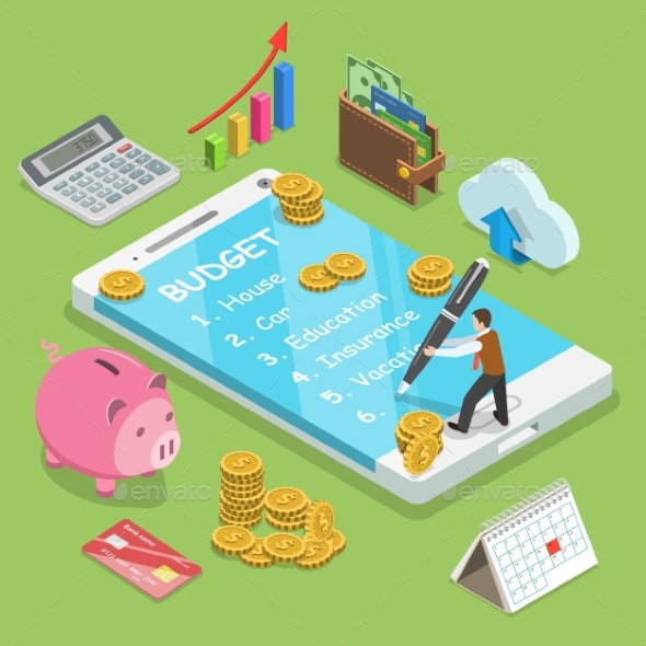 590x590 Online Family Budget Flat Isometric Vector Concept By Tarikvision
