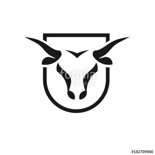500x500 Bull Head Black Shield Vector Logo Concept Illustration, Buffalo