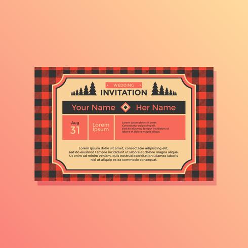 490x490 Landscape Buffalo Plaid Wedding Invitation Vector
