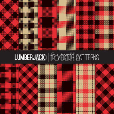 400x400 Lumberjack Buffalo Check Plaid Vector Seamless Patterns In Red