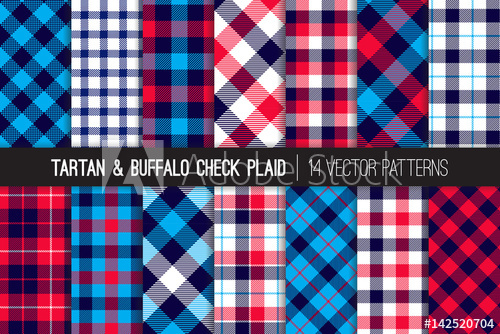 500x334 Patriotic Red, White, Blue Tartan And Buffalo Check Plaid Vector