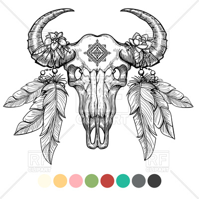 400x400 Hand Drawn Animal Skull Coloring Design