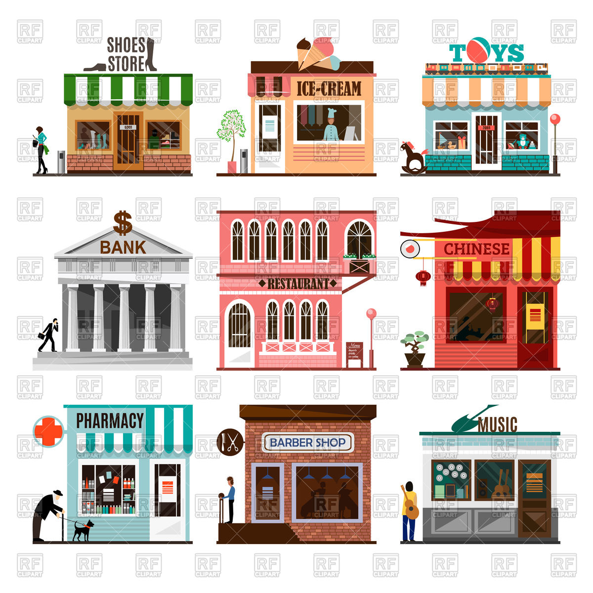 1200x1200 Set Of Flat Shop Building Facades Icons Vector Image Vector