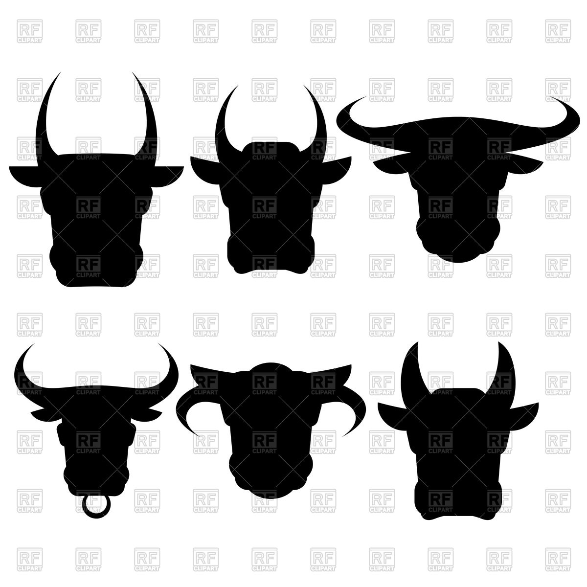 1200x1200 Set Of Bull Heads Silhouettes Vector Image Vector Artwork Of
