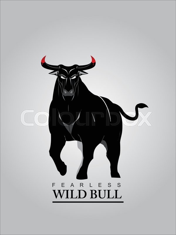 600x800 Black Bull With The Bloody Horns. Full Body Of The Black Wild Bull