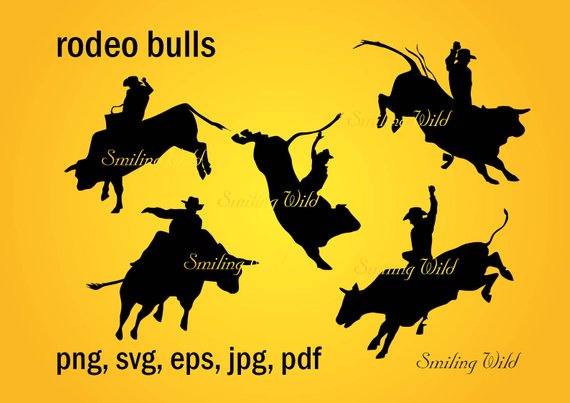570x403 Rodeo Bull Silhouette Bull Rider Svg Clipart Png Vector Etsy