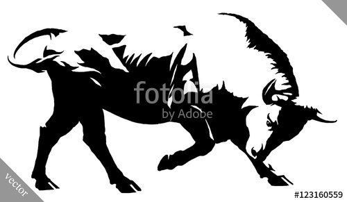 500x291 Black And White Linear Paint Draw Bull Vector Illustration Stock