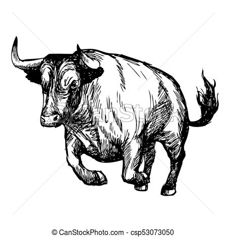 450x470 Hand Drawn Illustration Of Bull On White Background.