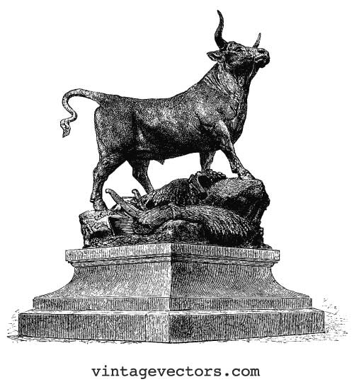 500x550 Vector Art Bull On Pedestal Vintage Vectors