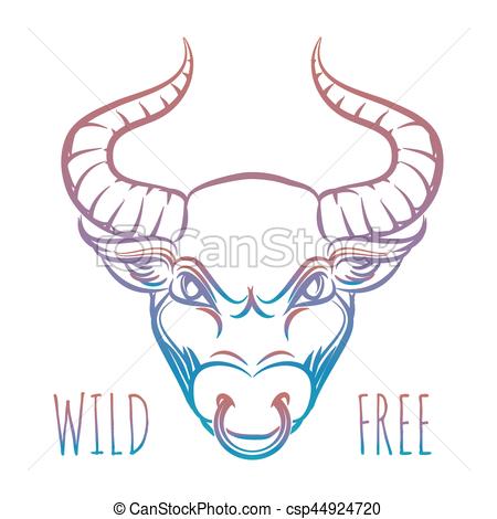 450x470 Colorful Head Of Bull And Lettering Wild Free Isolated On White