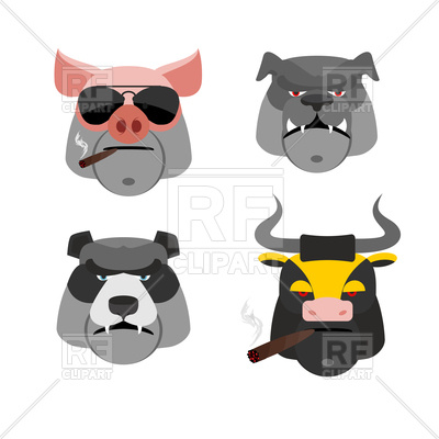 400x400 Set Of Angry Animals, Head Of Pig, Bull, Bear And Bulldog Vector