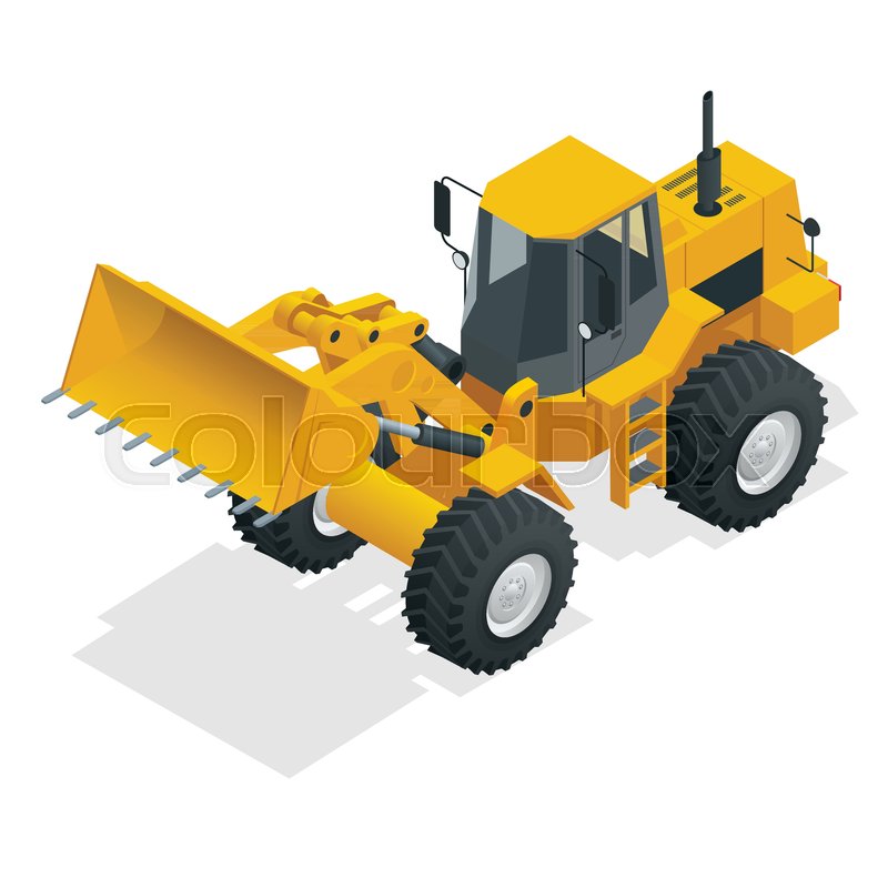 800x800 Isometric Vector Illustration Yellow Bulldozer Tractor