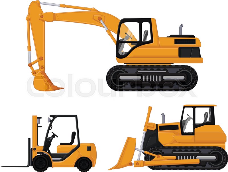 800x602 Vector Illustration Of Backhoe, Forklift And Bulldozer Stock