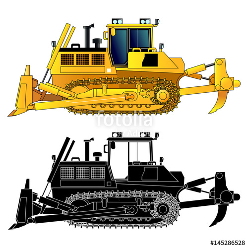 500x500 Bulldozer, Vector Icon, Isolated On White Stock Image And Royalty