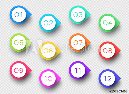 500x366 Number Bullet Point Colorful 3d Markers 1 To 12 Vector