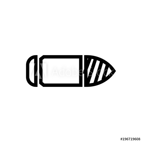 500x500 Horizontal Bullet Vector Icon, Side View Of Bullet Symbol. Simple