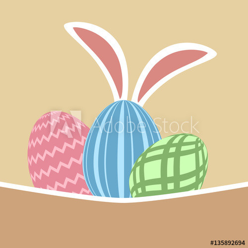 500x500 Easter Greeting Card With Colorful Eggs And Bunny Ears. Vector