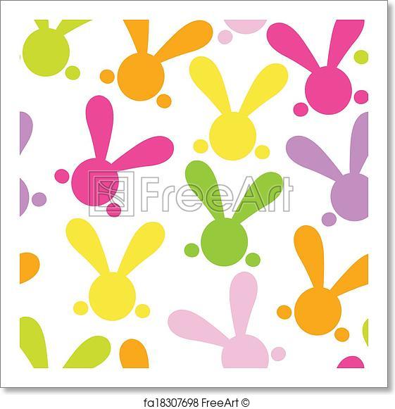 561x581 Free Art Print Of Colorful Seamless Patern With Easter Bunny