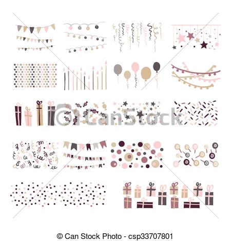 450x470 Party Patterns. Vector Set Of Hand Drawn Doodle Bunting. Party